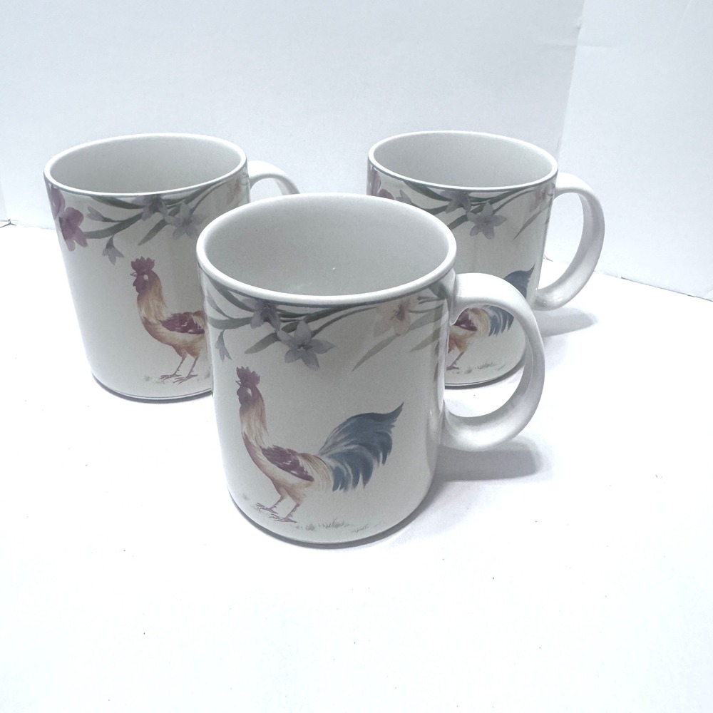 Coventry Spring Rooster coffee mugs set of 3 multi colored farmhouse tea cups
